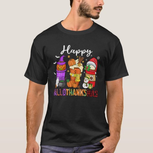 Halloween Thanksgiving KerstHappy Hallo T-shirt (Voorkant)