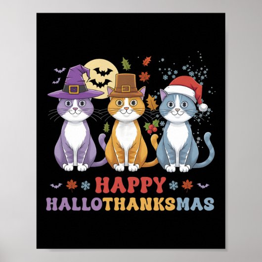 Halloween Thanksgiving Kerstkatten Happy Hallot Poster (Voorkant)