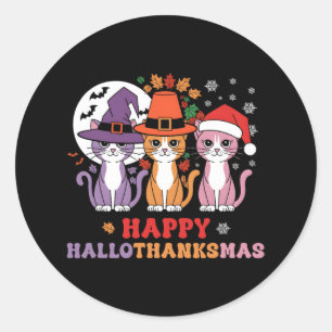 Halloween Thanksgiving Kerstkatten Happy Hallot Ronde Sticker