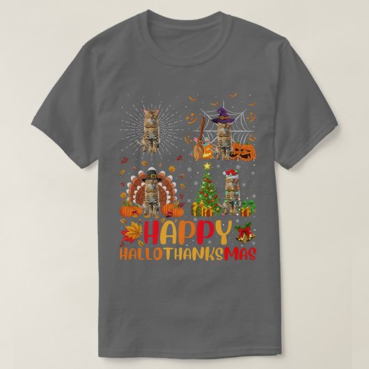 Halloween Thanksgiving Kerstmis Bengal Cat Hallot T-shirt (Design voorkant)