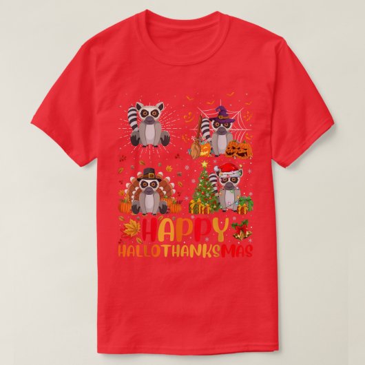 Halloween Thanksgiving Kerstmis Lemur Halobedankt T-shirt (Design voorkant)