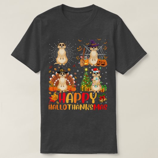 Halloween Thanksgiving Kerstmis Meerkat Hallothan T-shirt (Design voorkant)