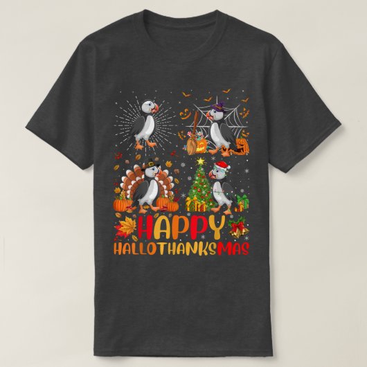 Halloween Thanksgiving Kerstmis Puffin Bird Hallo T-shirt (Design voorkant)