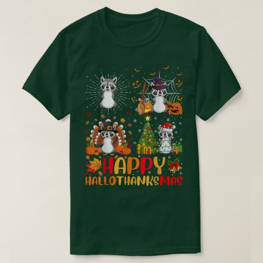 Halloween Thanksgiving Kerstmis Raccoon Halothan T-shirt (Design voorkant)