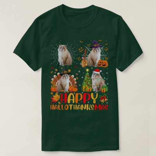Halloween Thanksgiving Kerstmis Ragdoll Halothan T-shirt (Design voorkant)