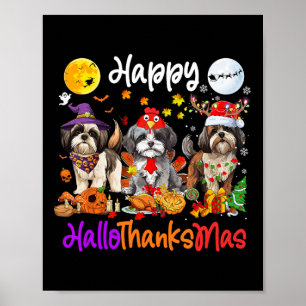 Halloween Thanksgiving Kerstmis Shih Tzu Hond Hal Poster