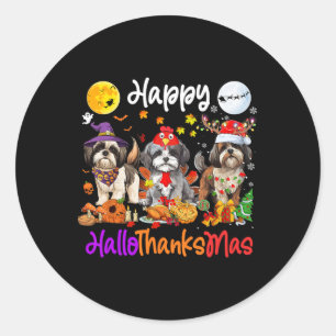 Halloween Thanksgiving Kerstmis Shih Tzu Hond Hal Ronde Sticker