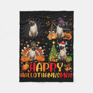 Halloween Thanksgiving Kerstmis Siamese Cat Hallo Fleece Deken