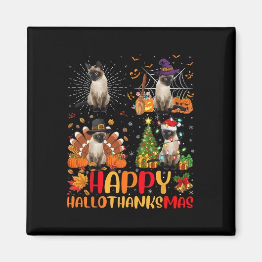 Halloween Thanksgiving Kerstmis Siamese Cat Hallo Magneet (Voorkant)