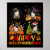 Halloween Thanksgiving Kerstmis Siamese Cat Hallo Poster (Voorkant)