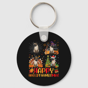 Halloween Thanksgiving Kerstmis Siamese Cat Hallo Sleutelhanger