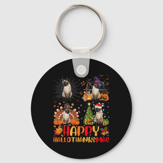 Halloween Thanksgiving Kerstmis Siamese Cat Hallo Sleutelhanger (Voorkant)