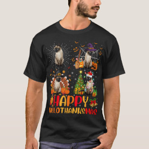 Halloween Thanksgiving Kerstmis Siamese Cat Hallo T-shirt