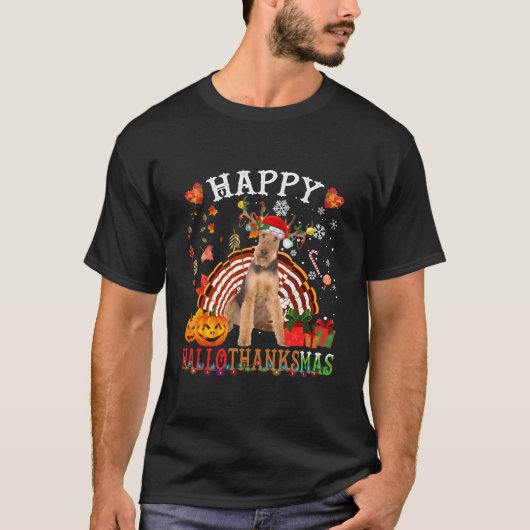 Halloween Thanksgiving Merry Airedale Terrier T-shirt (Voorkant)