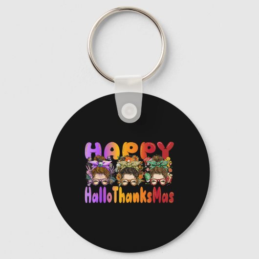 Halloween Thanksgiving X-mas Happy HalloThanksMas Sleutelhanger (Voorkant)