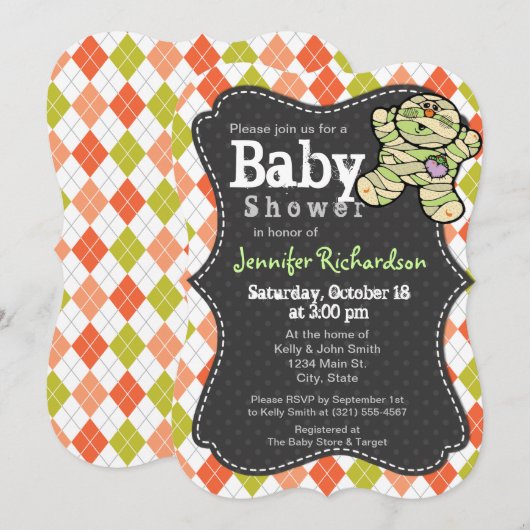 Halloween thema Argyle Baby shower Uitnodiging (Voorkant / Achterkant)
