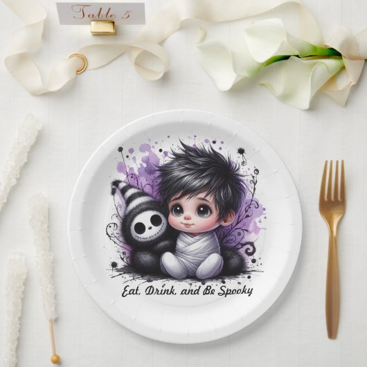 Halloween-thema Baby shower - Paarse Gotische Baby Papieren Bordje (Huwelijk)