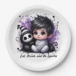 Halloween-thema Baby shower - Paarse Gotische Baby Papieren Bordje