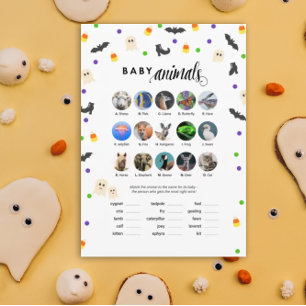 Halloween thema baby shower spel baby dieren programmakaart