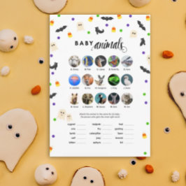 Halloween thema baby shower spel baby dieren programmakaart