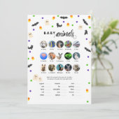 Halloween thema baby shower spel baby dieren programmakaart (Staand voorkant)