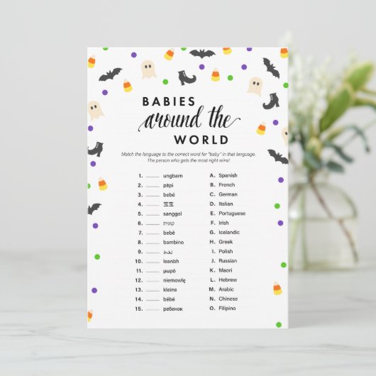 Halloween thema baby shower spel programmakaart (Staand voorkant)