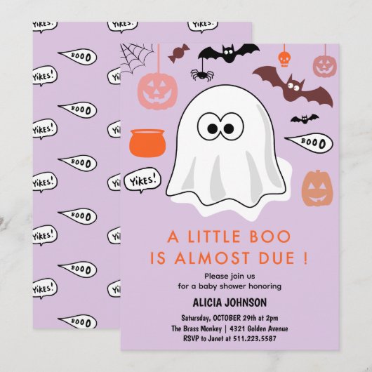 Halloween-thema Baby shower uitnodiging kleine boe (Voorkant / Achterkant)