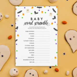 Halloween thema baby woord scramble douche spel programmakaart