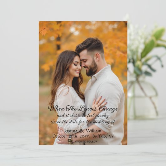 Halloween thema bruiloft met foto Bewaar de datum Save The Date (Staand voorkant)