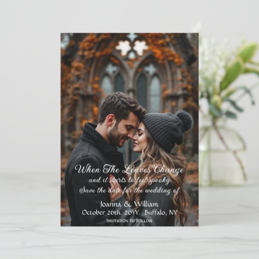 Halloween thema bruiloft met foto Bewaar de datum Save The Date (Staand voorkant)