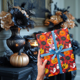 Halloween-thema cadeaupapier met aanpasbare naam