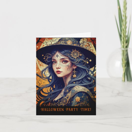 Halloween thema getatoeëerd heksenfeest uitnodigin kaart (Voorkant)