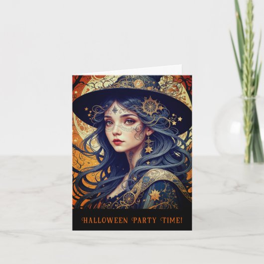 Halloween thema getatoeëerd heksenfeest uitnodigin kaart (Voorkant)