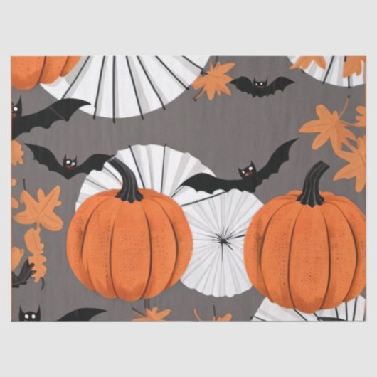 Halloween Thema Gift Wrap: Bats & Pumpkins Tissuepapier (Voorkant)