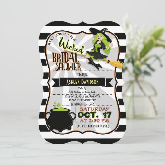 Halloween thema heks bruids douche uitnodiging (Staand voorkant)