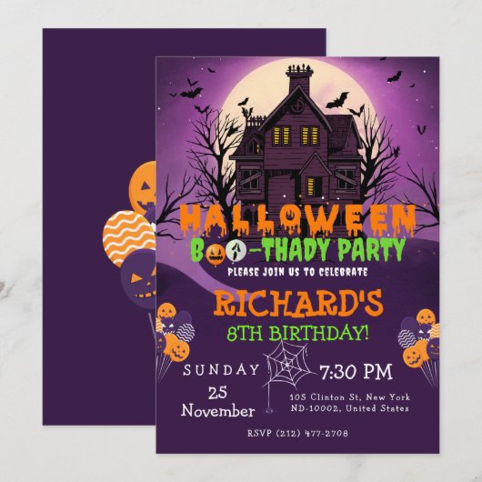 Halloween Thema Kids Verjaardagsfeest Kaart (Voorkant / Achterkant)