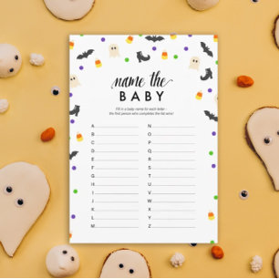 Halloween thema naam het baby shower spel programmakaart