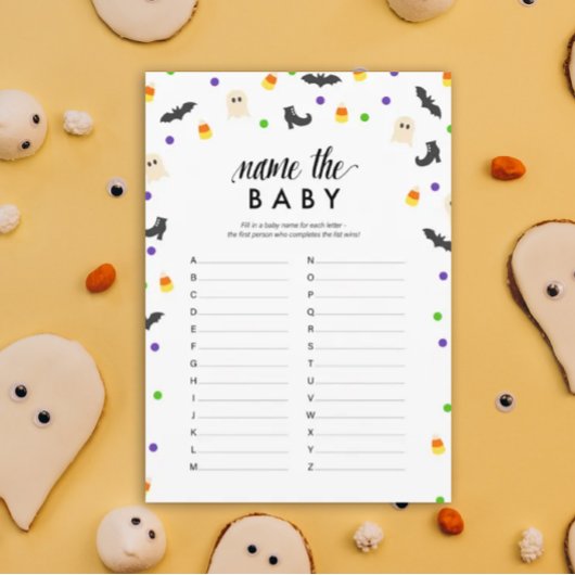 Halloween thema naam het baby shower spel programmakaart