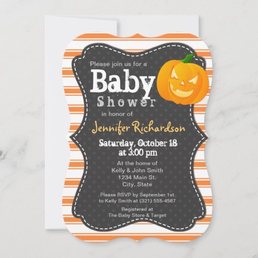 Halloween thema Pompoen Baby shower Uitnodiging (Voorkant)
