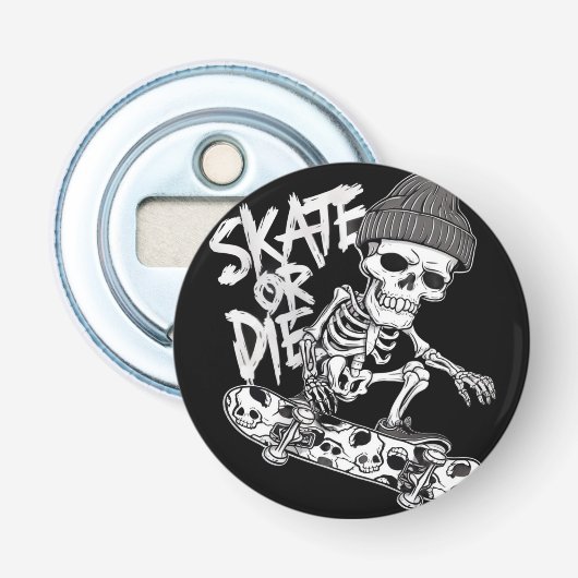 Halloween-thema skelet skateboarder Art: Styliz Button Flesopener (Voorkant)