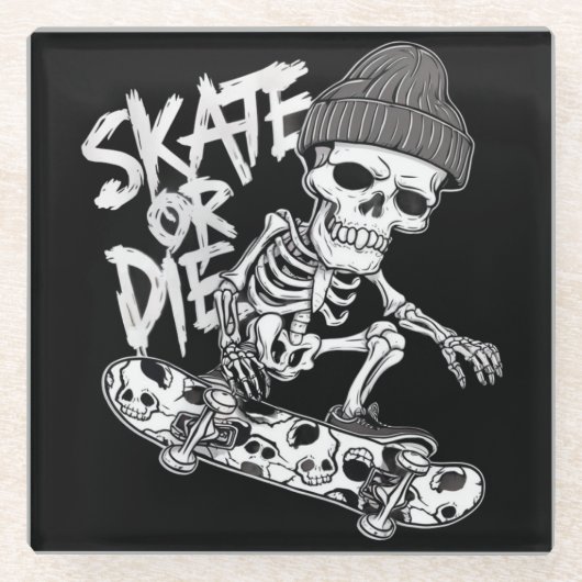 Halloween-thema skelet skateboarder Art: Styliz Glazen Onderzetter (Voorkant)