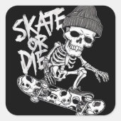 Halloween-thema skelet skateboarder Art: Styliz Vierkante Sticker (Voorkant)