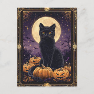 Halloween thema tarot kaart met een zwarte kat