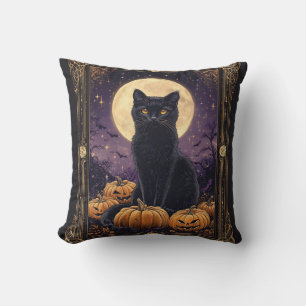Halloween thema tarot kaart met een zwarte kat kussen