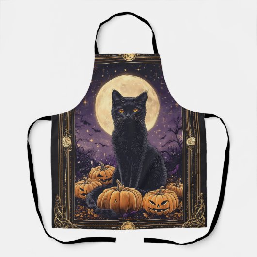 Halloween thema tarot kaart met een zwarte kat schort (Voorkant)