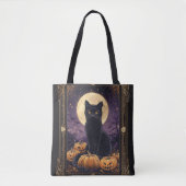 Halloween thema tarot kaart met een zwarte kat tote bag (Voorkant)