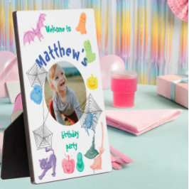 Halloween-thema verjaardagsfeestje welkom fotoplaat