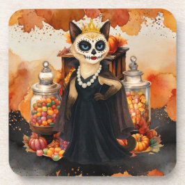 Halloween thema voor kattenliefhebbers met snoepje bier onderzetter