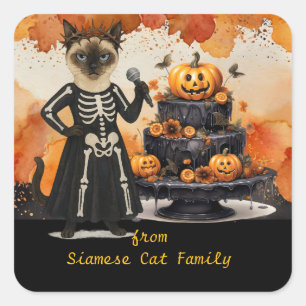 Halloween thema voor kattenliefhebbers met snoepje vierkante sticker