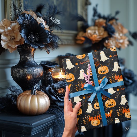 Halloween thema voor kinderen gepersonaliseerd cadeaupapier